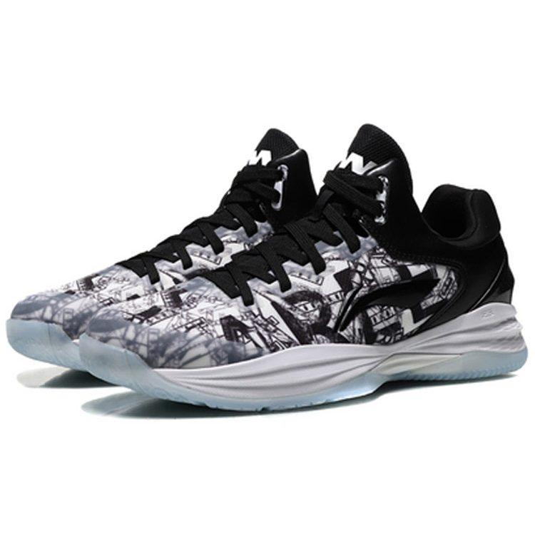 Li Ning Night Stalker Cushioning Balance Low Top Basketball Shoes Men's Black White Graffiti ABAN071-1