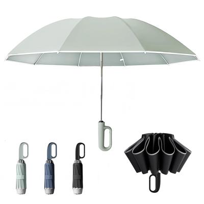 Faltbarer Regenschirm mit Automatikbetrieb Umgekehrt faltbar Groß Super 310T Reflektierend 10 Starkwind Starkregen Karabiner Schwarz Einhand-Öffnen/Schließen