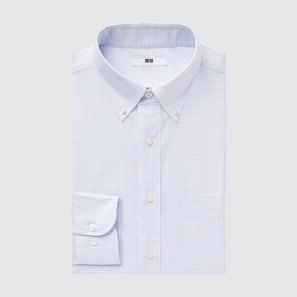 

UNIQLO JAPAN Рубашка в мелкую перекрестную клетку, воротник на пуговицах, длинные рукава