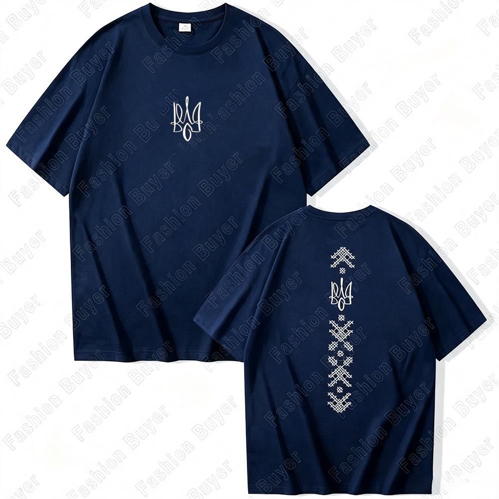 Ukrainethemed Geometric Print Tshirt Unisex Crew Neck Shortsleeved Retro Street YK Basic Tees Casual Fashion Tops Clothing