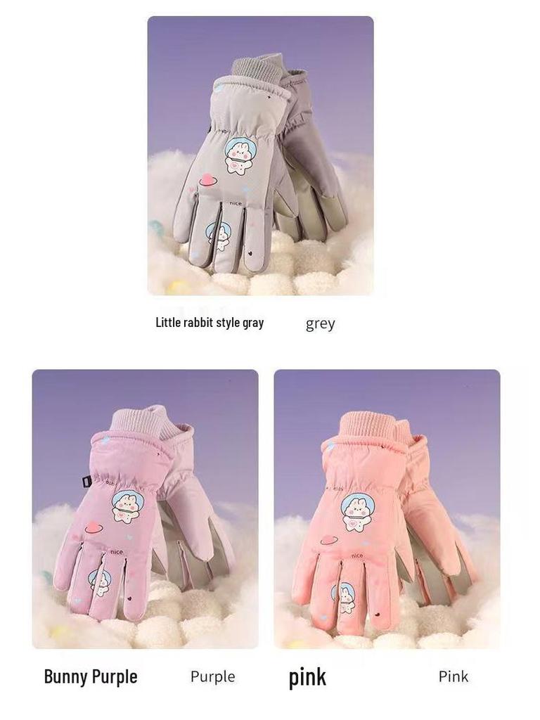 Kids' Cute Waterproof Winter Ski Gloves with Thick Velvet Lining, Warm for Boys & Girls