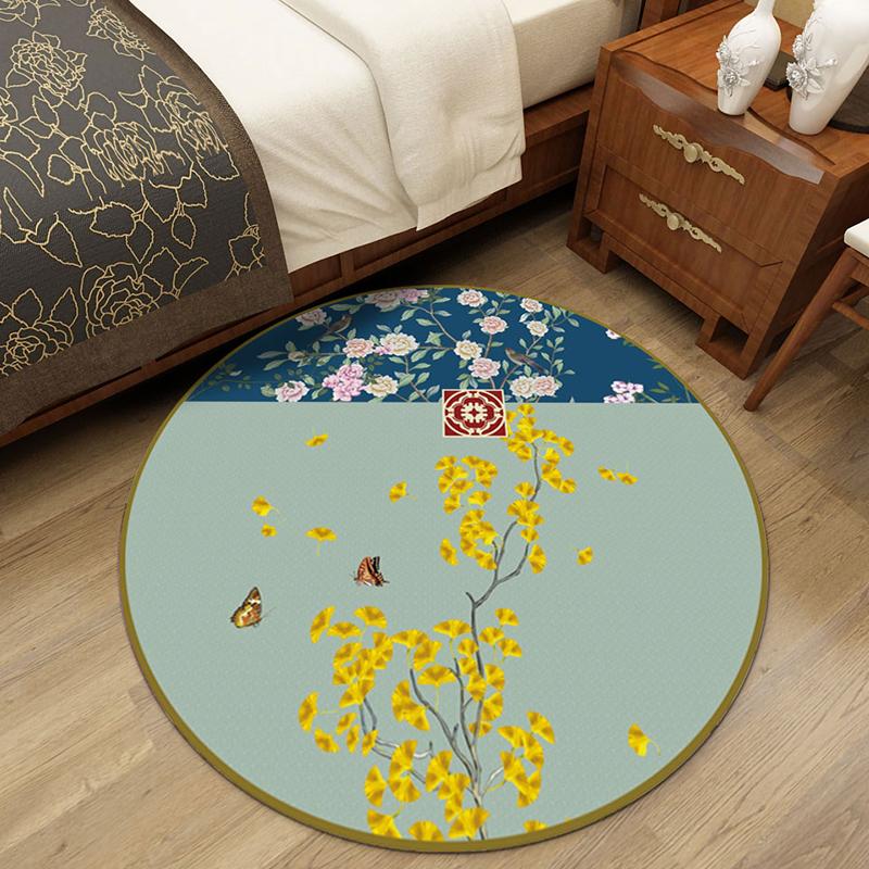 Chiness Style Round Carpet for Living Room Geometric Wave Print Floor Mat for Bedroom Kids Room Computer Chair Parlor Area Rugs