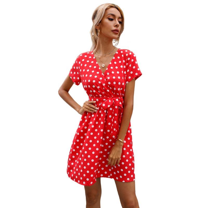 Women's Summer Polka Dot Sexy V-neck Short-sleeved Dress
