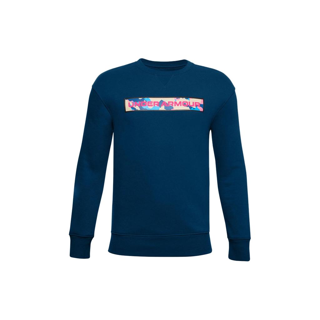 Under Armour Letter Print Crew Neck Sweatshirt Kids Tops Blue 1357592-581