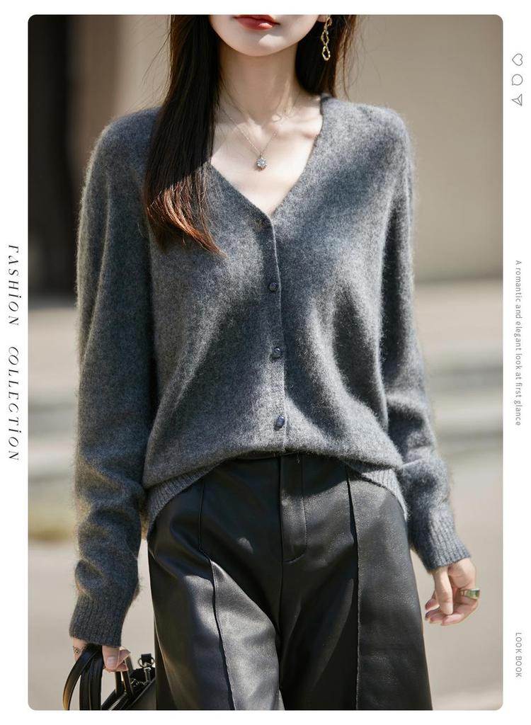 Korean-Style Elegant Wool Knit V-Neck Cardigan for Women - 2025 Fashion Collection