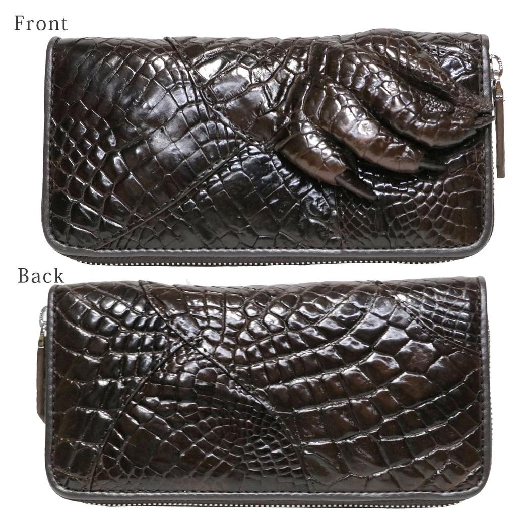 Bercute Brown Crocodile Long Wallet for Authentic Enamel Crocodile Large Genuine Round Large Popular Men, Leather, Wallet, Leather, Zipper, Slim,