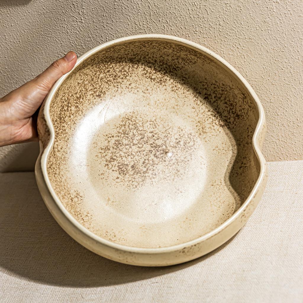 Retro Special-Shaped Creative Ceramic Bowl Tableware Household Irregular Noodle Bowl Vegetable Bowl Soup Bowl Dessert Bowl Salad Bowl