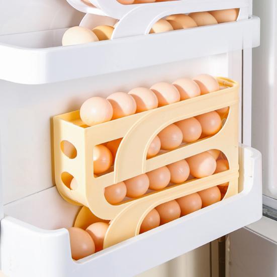 Fridge Side Door Slide Egg Rack Rolling Four Tiers Automatic Stoarge Large Capacity 30