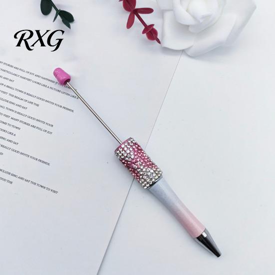 Sparkly Bow Pen Diamond Beadable Pens, Bling Rhinestone Beaded DIY Plastic Bead Pen, Crystal Stylish Desk Accessory Shaft Black Ink Ballpoint Pens for
