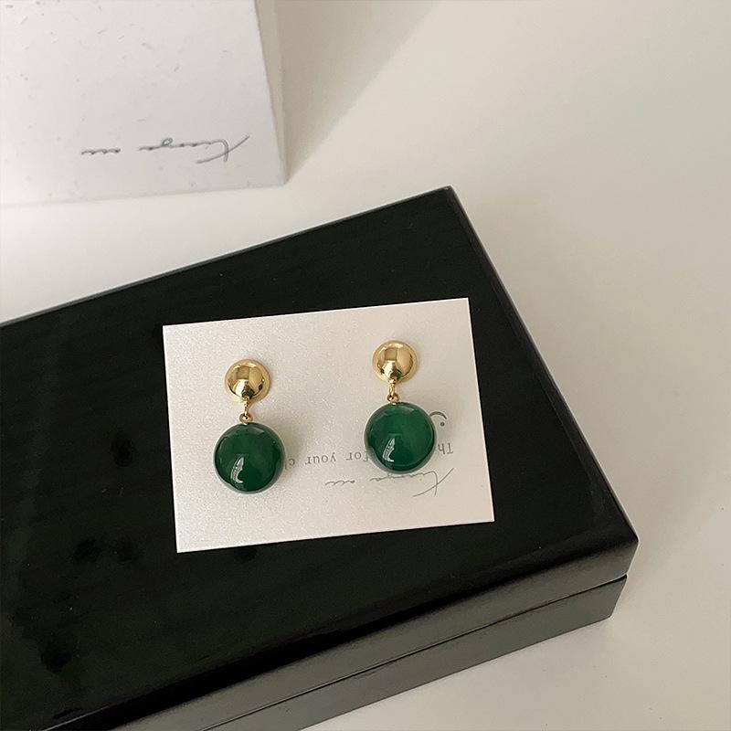New Chinese-Style Trendy Green Agate Ball Stud Earrings For Women'S Personality, Fresh And Fashionable Trend, Versatile Earrings And Earrings.