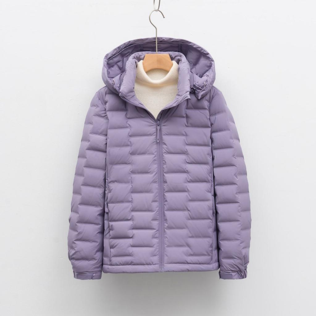 Women's Autumn and Winter Hooded Solid Color Zipper Lightweight Down Jacket Short Top Jacket