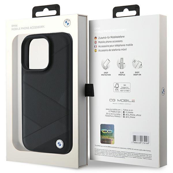Bmw Bmhcp16L23Rcgpk Iphone 16 Pro 6.3 Czarny/Black Hardcase Sign Leather Crossing Lines Pattern