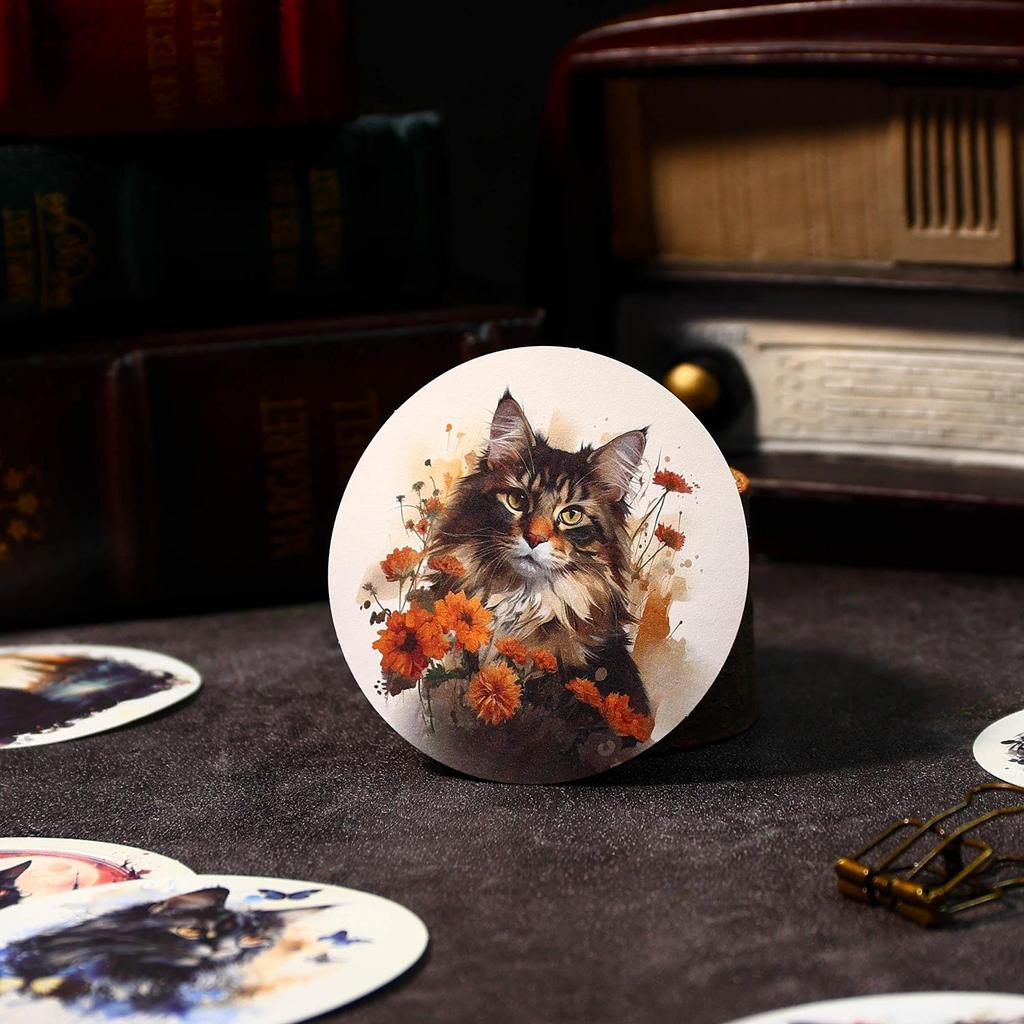 Gugu Forest Retro Floral Cat Series Journal Stickers: 4 Mysterious Animal Styles