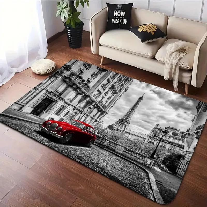 Eiffel Tower Paris Rug for Living Room Area Rug Watercolor Frech Style City of Love Couple Bedroom Doormat Women Non-Slip Carpet