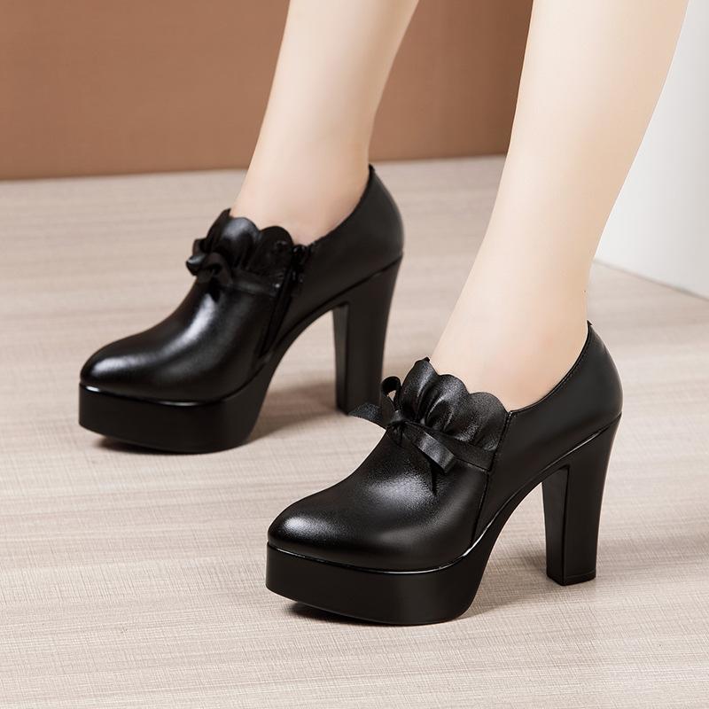 Deep Mouth Pointed Toe Leather Shoes Women Pumps 2025Spring Autumn Black High Heels Office Shoes Ankle Boot Plus size 32-43