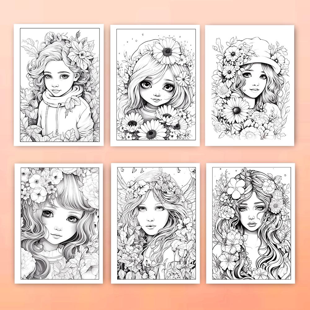 1pc, Flower Girl Coloring Book, Teenagers Coloring Book, 30 Different Patterns, 100gsm Thick Paper, Stress Relief, Birthday Gift
