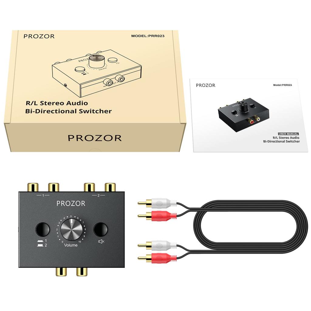 PROZOR Audio 2 Output 1 Bidirectional RCA Stereo Audio No Power Supply RCA Cable Compatible with DVD Stereo CD 2-Port Switcher Inputs/1 / Input/2