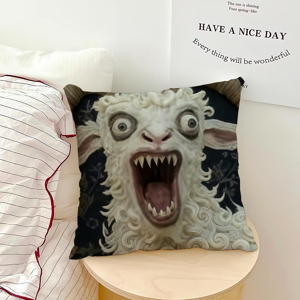 1PC Screaming Goat Sheep Embroidered Style Printed Pillow Cover Short Plush Polyester Cushion Case Animal Pillowcase Home Decor