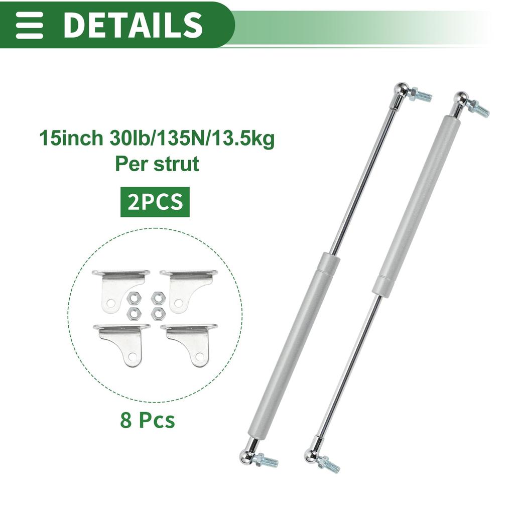 Motoforti Universal Din Car Lid Lift Support Strut Gas Springs 15"/380mm 30lb/135N/13.5kg Silver Tone, 2 Pieces