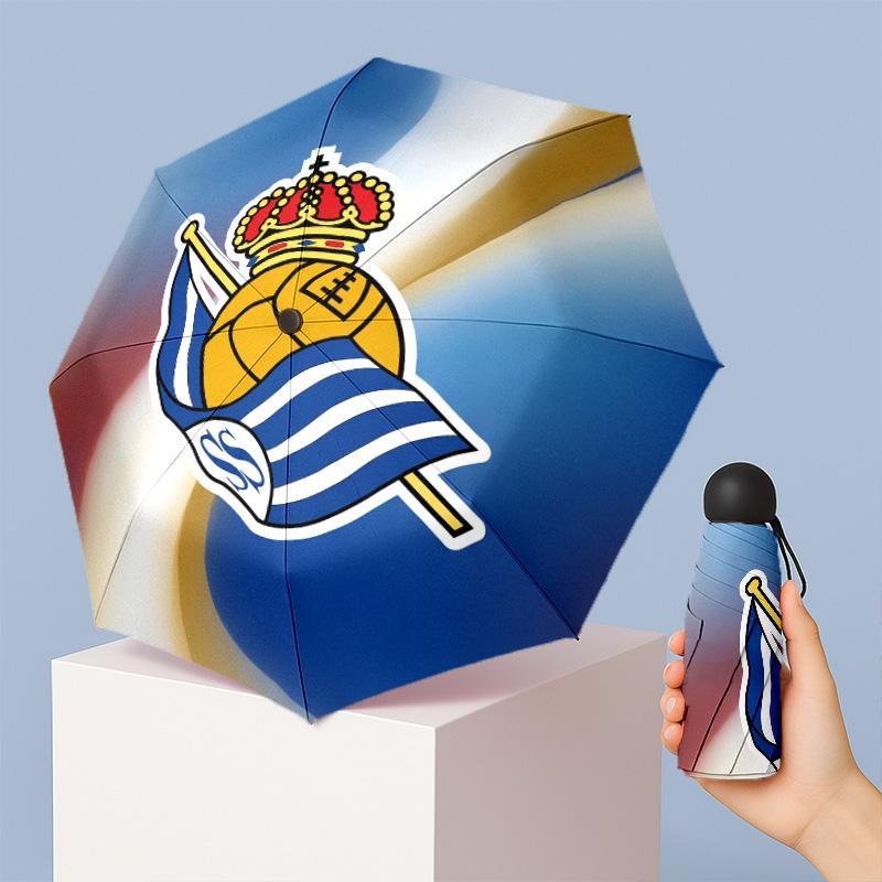 Real Sociedad FC Mini 5 Fold Pocket Umbrella Compact Lightweight Anti UV Rain Sun Protection Umbrella Portable Travel Umbrella