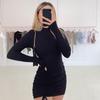 New Elegant Half Turtleneck Long Sleeved Drawstring Pleated Lace-up Dress Spring Autumn Bodycon Party Short Dress Female Solid Color Casual Clothing