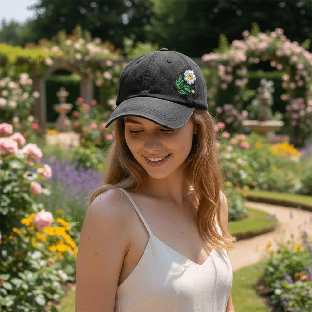 Retro Flowers Embroidery Baseball Cap Washed Cotton Adjustable Baseball Hats Sunscreen Hats For Man Women