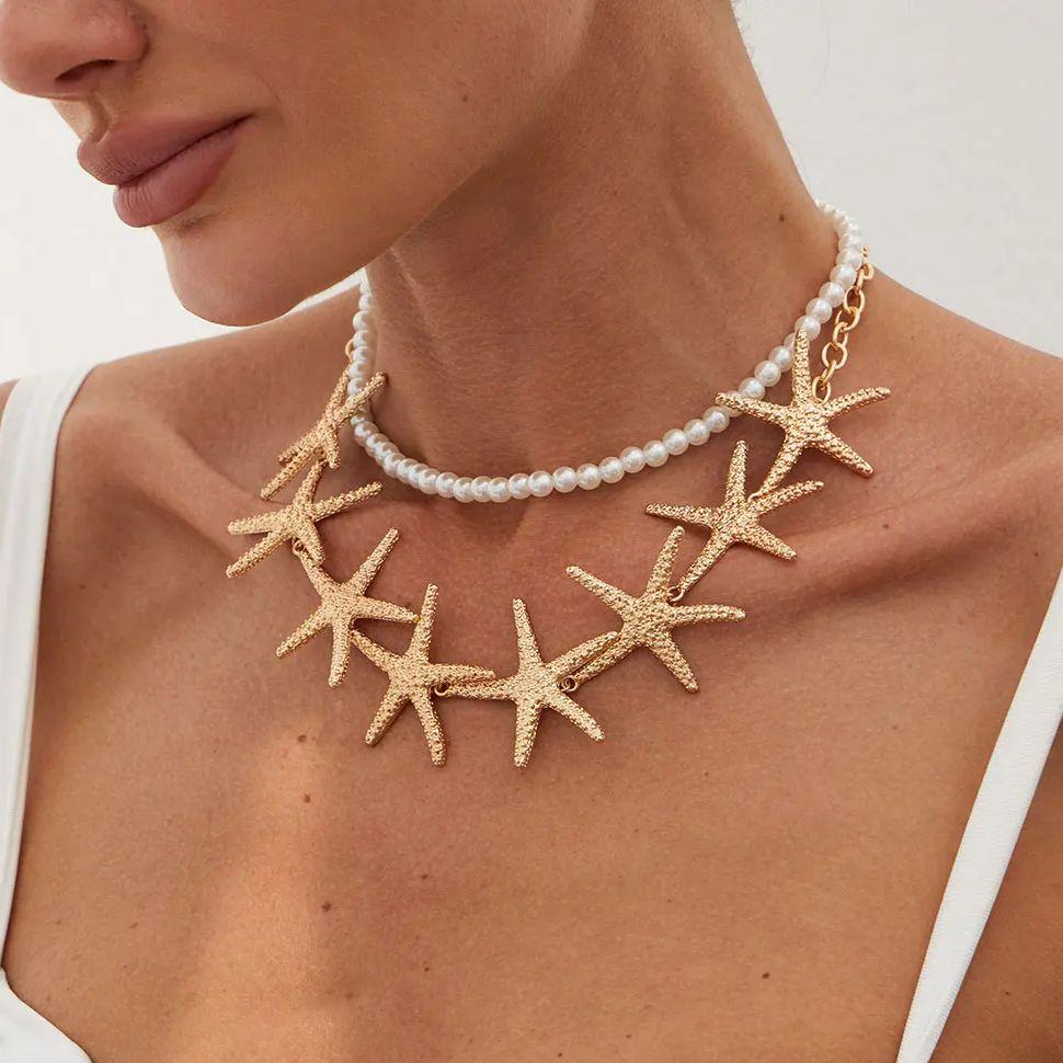 

PuRui Модное ожерелье с имитацией циркона для женщин, 2 шт./компл., преувеличенная подвеска в виде морской звезды, летние океанские пляжные бикини-украшения, новинка