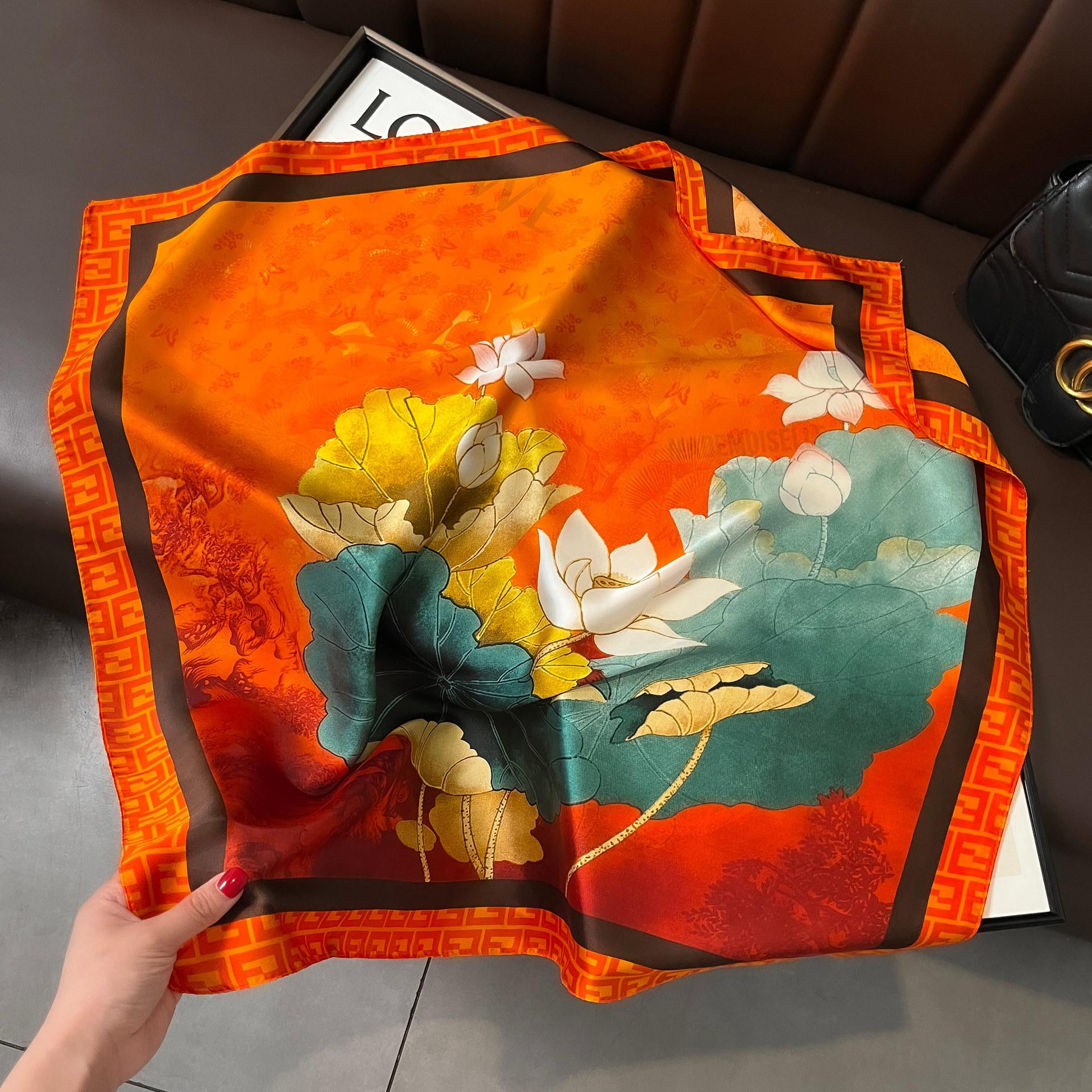 

Высококачественные роскошные шелковые шарфы, повязка на голову, шарфы, шейный шарф для женщин, шелковый шарф с цепочкой, женская декоративная шаль 70*70cm