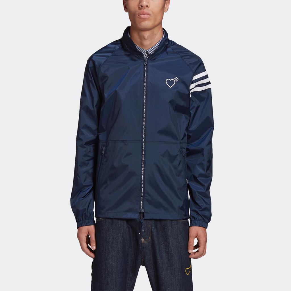 adidas originals x HUMAN MADE Crossover Embroidered Logo hooded Sports Jacket Navy Blue Men's GM4256