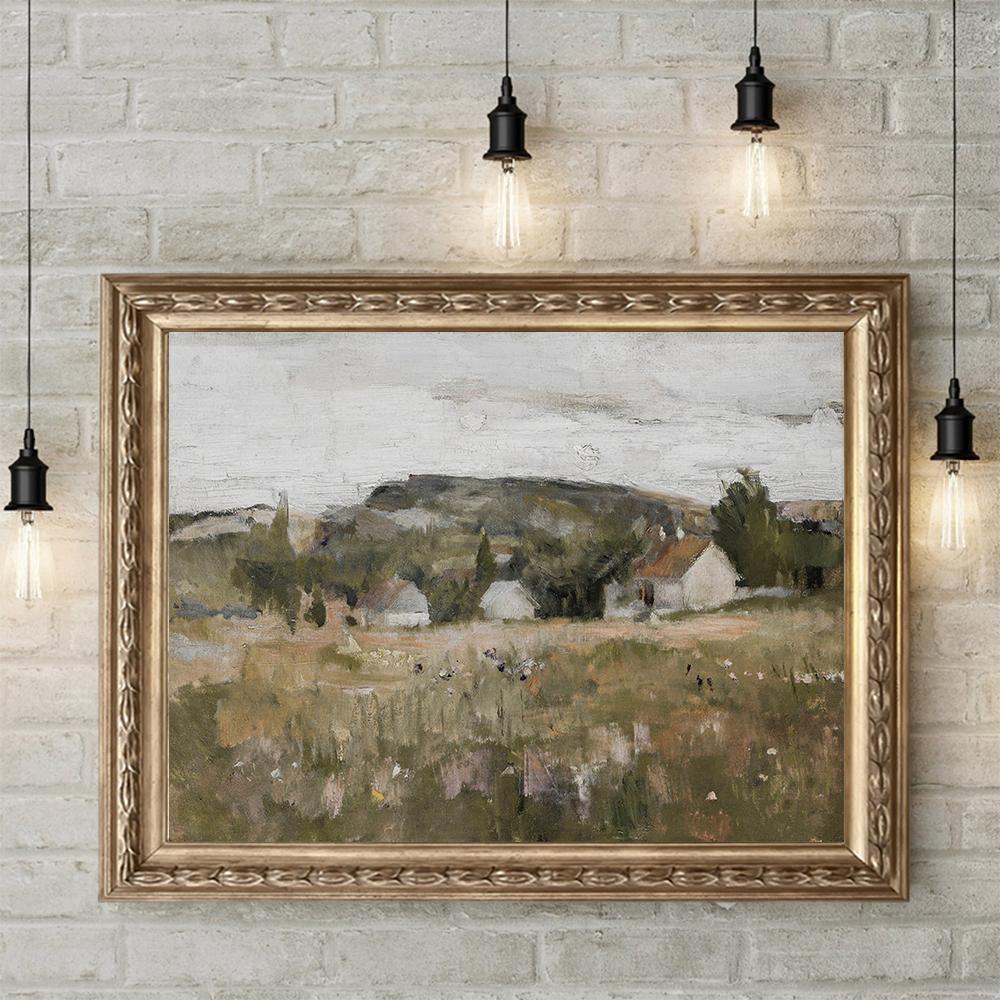 Vintage-Wand-Kunst, Retro-Poster und Drucke, Felddorf, natürliche Landschaft, Windmühle, Leinwandgemälde für Wohnzimmer, nordisches Bild