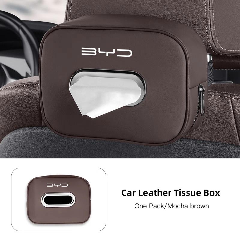 Car Tissue Box Car Interior Accessories For BYD Atto E6 Tang F3 Song F3R Qing Yuan I3 S7 Leather Tissue Storage Bag Kleenex Case