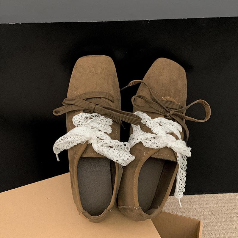 

Модная женская обувь Модная винтажная легкая обувь-балетки 2025 Весна Новая квадратный носок кружево мягкая подошва удобные туфли Мэри Джейн 39 хаки