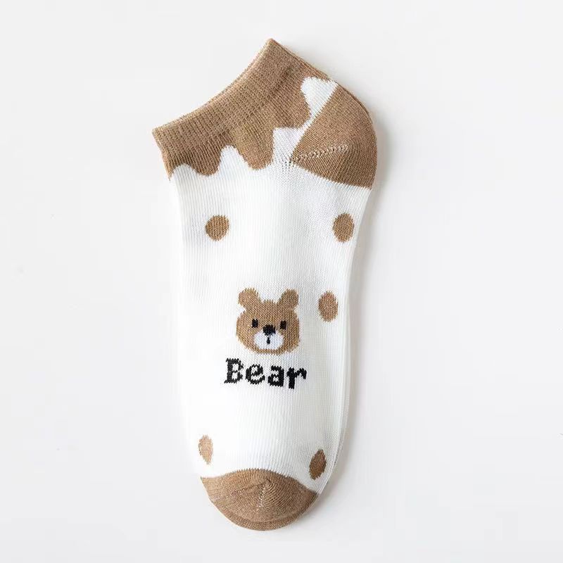 Ladies Spring and Summer Thin New Katong Bear Breathable Low Help Shallow Mouth Invisible Socks