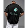 Casual T-shirt met korte mouwen voor heren | Cyan Piranha Hot Tuna T-shirt, Wasbaar in de machine, Normale pasvorm, Ronde hals, Veelzijdig voor buitensporten