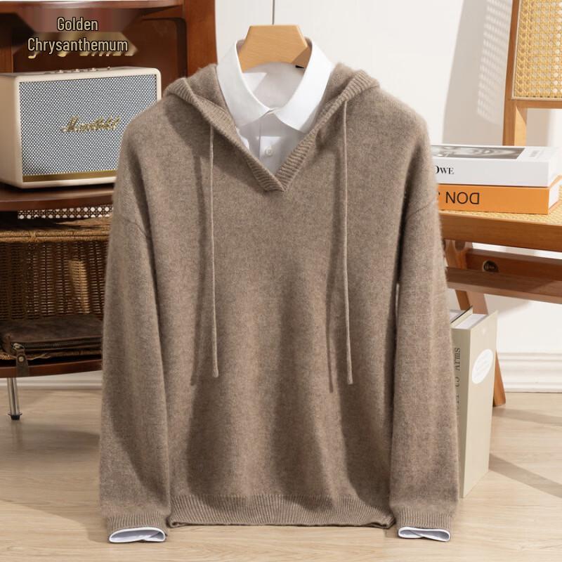 Men's Warm Hooded Wool-Cashmere Blend Knit Sweater