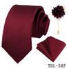 Men's Wine Red Striped Tie, Pocket Square & Brooch Set for Weddings & Banquets