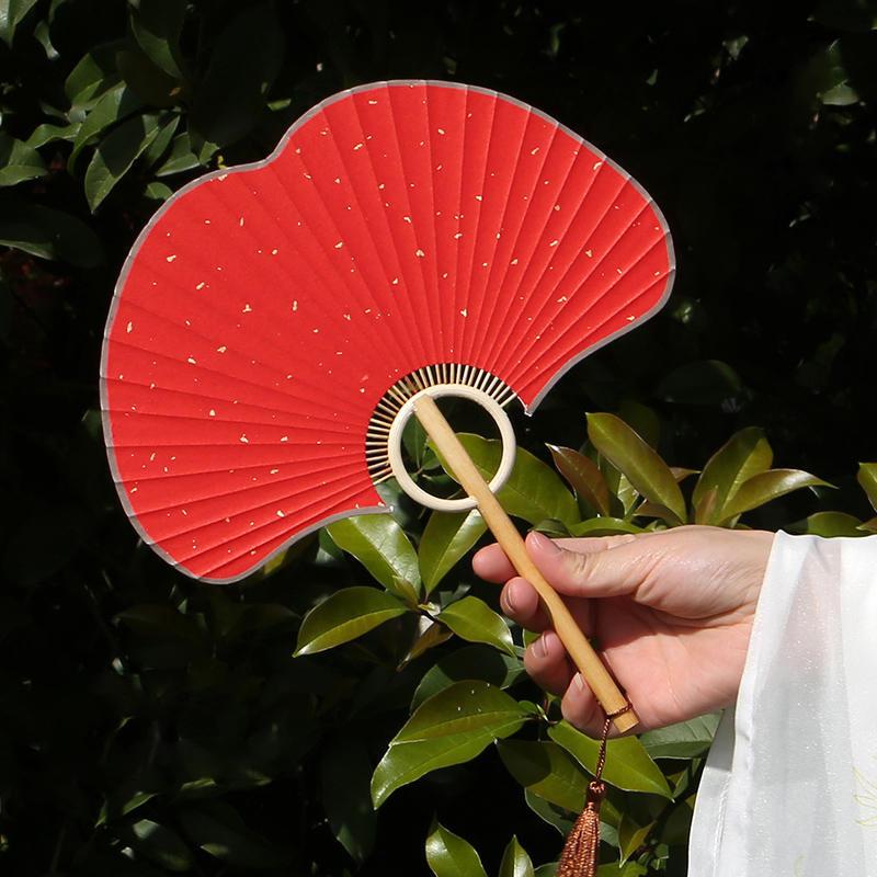 

Vintage Rice Paper Fan Exquisite Chinese Style Ginkgo Round Fan Calligraphy Painting Props Photographs Hand Fan Home Decoration