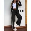 Women's set autumn and winter casual long-sleeved lapel striped blazer and straight pants two-piece set