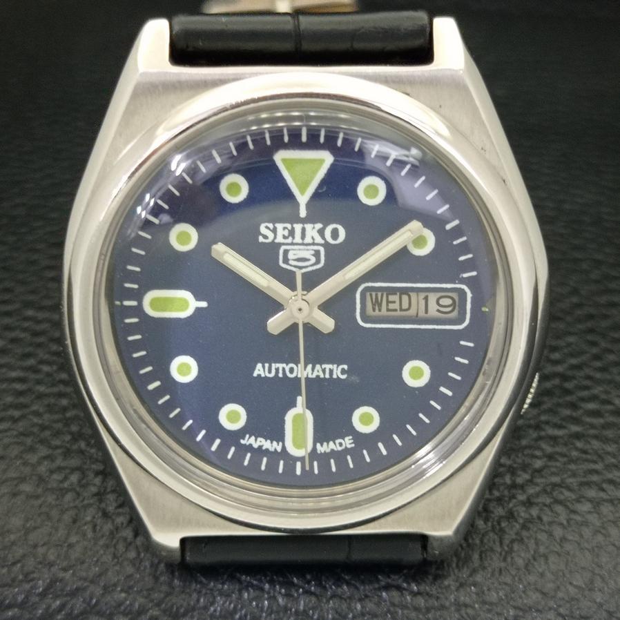 USED JAPAN-MADE SEIKO 5 7019A MENS DAY/DATE AUTOMATIC BLUE DIAL WATCH A427856-2 R1054-a427856