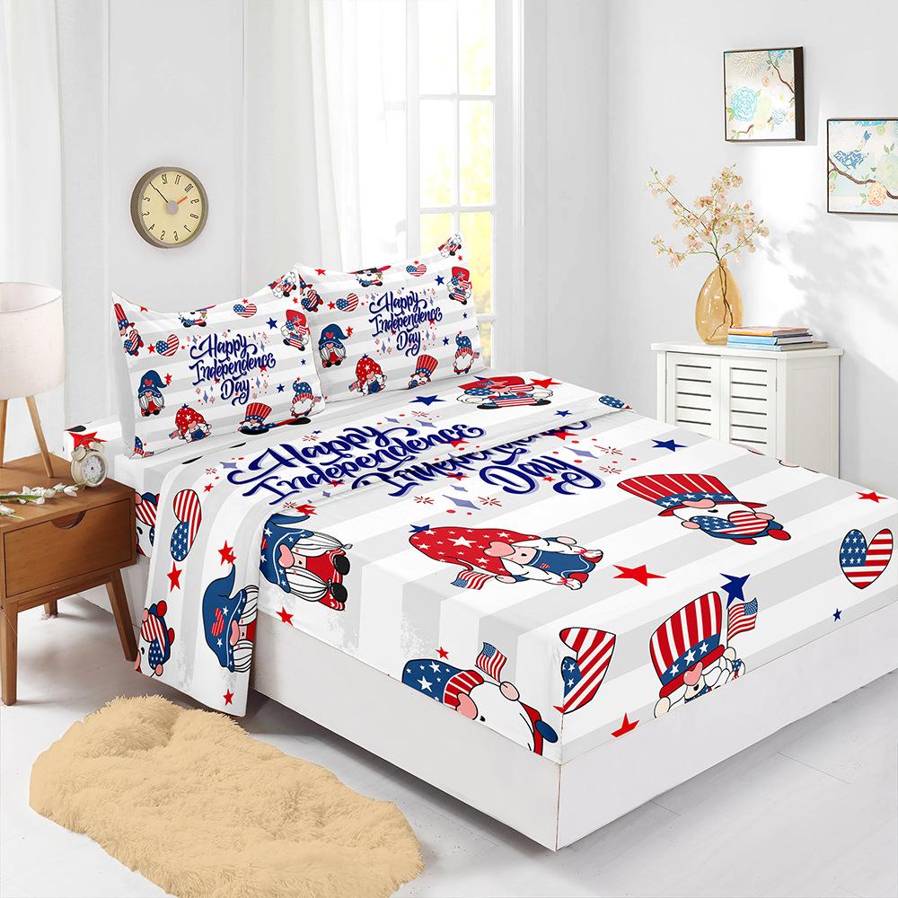 

Four-Piece Mattress Independent Day Red And Blue Digital Printing Mattress Protective Cover Bedding (90cm * 190cm * 40cm) Pillowcase * 1