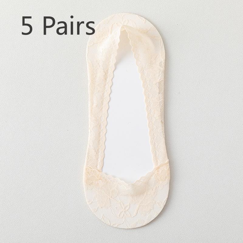 

5 пар женских носков-лодочек на весну и лето, тонкие, нескользящие, с мелким отверстием, невидимые носки, кружевные, впитывающие пот носки 5 Pairs