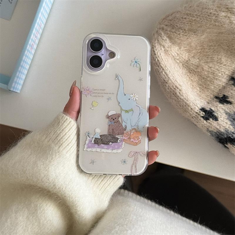 Korean Ins Cute Picnic Elephant Puppy for iphone11Promax iPhone 11 Case 11/11 Female
