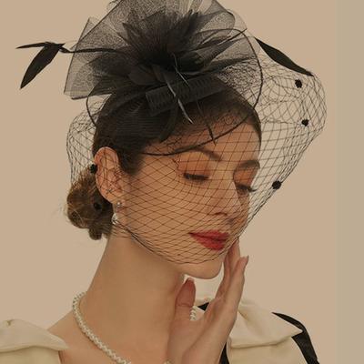 Fascinující klobouk Průsvitná síťovina Velký květinový závoj Retro Elegantní Foto Rekvizita Doplňky do vlasů Ženy Svatební Koktejl Čajový dýchánek Svatební čepice Párty oblečení
