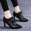 2025 Winter New Women's High-heeled Pointed Toe Lace-up Boots Fashionable and Versatile Casual and Comfortable Short Boots