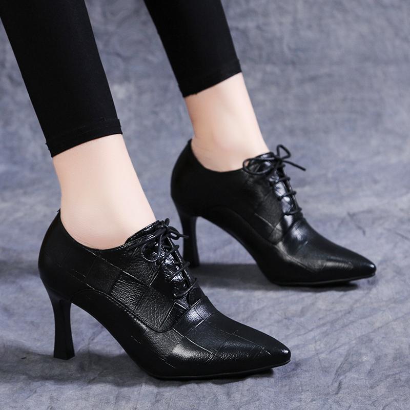 2025 Winter New Women's High-heeled Pointed Toe Lace-up Boots Fashionable and Versatile Casual and Comfortable Short Boots
