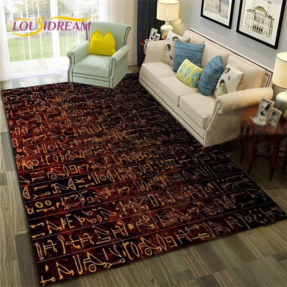 Ancient Egyptian Hieroglyphics Symbol Carpet Rug for Home Living Room Bedroom Sofa Doormat Decor,kid Area Rug Non-slip Floor Mat
