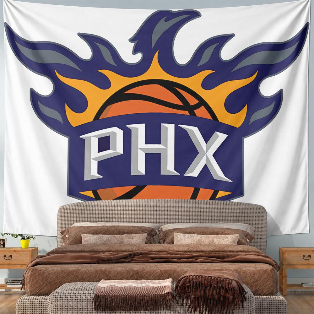 Classic Flame Basketball Team Logo Bohemian Tapestry, Orange Retro Charm, Charming Wall Accent for Bedside and Nightstand with Soft