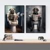 Retro Funny Animal Sitting On Toilet Reading Newspaper Posters Prints Canvas Painting Colorful Wall Pictures Bathroom Home Decor
