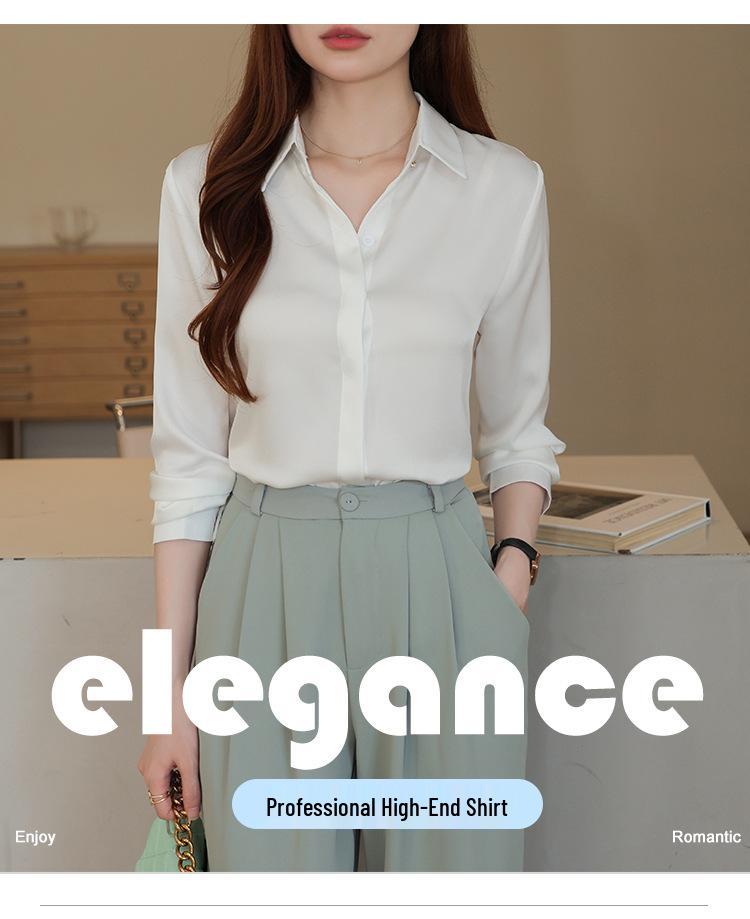 2025 Women's Professional Satin Long Sleeve Shirt with OL Versatile Design & 3D Pattern