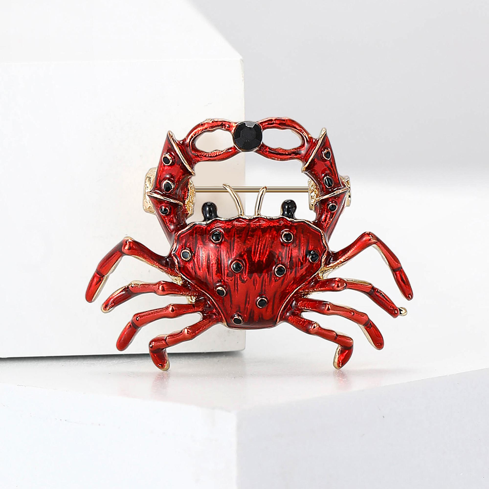 Classic Enamel Crab Brooches for Women Rhinestone Marine Life Pins Friend Event Party New Gifts Jewelry Decoration Accessories